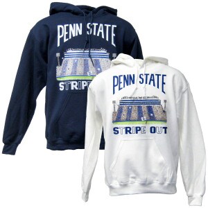 navy and white hooded sweatshirts with Penn State Stripe Out stadium art